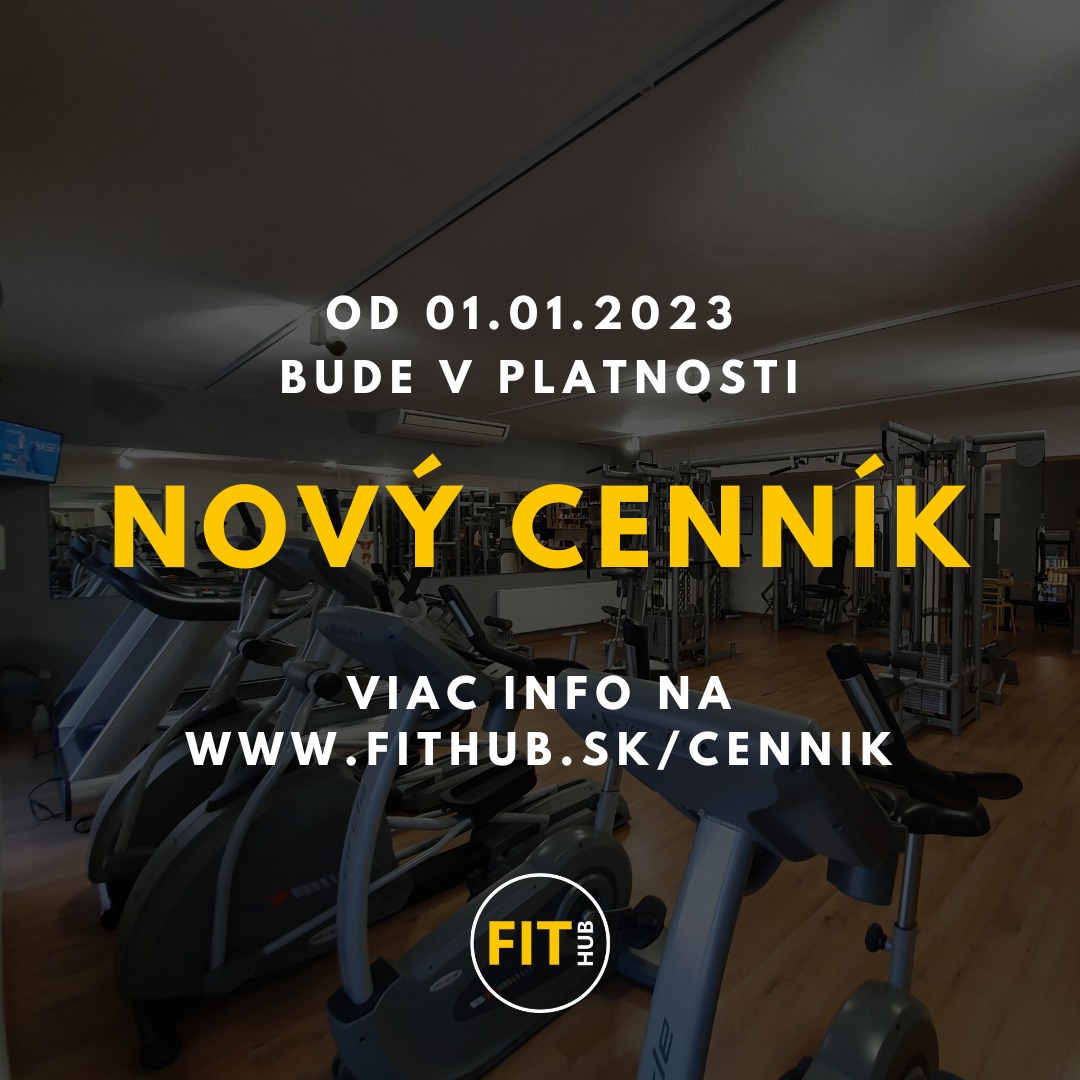 📢 Vážení zákazníci, od 01.01.2023 bude vo FITHUB platiť nový cenník. Už teraz ho nájdete na našej webovej stránke 👉 www.fithub.sk/cennik
Od dnes (19.12.2022) vstúpili do platnosti nové všeobecné zmluvné podmienky k členstvám, ktoré nájdete taktiež na našom webe (odkaz je v pätičke).
Ďakujeme vám všetkým za porozumenie. 🙏
#fithub #fitnesscentrum #fitko #cachtice #novemestonadvahom #zmena #oznam #cennik