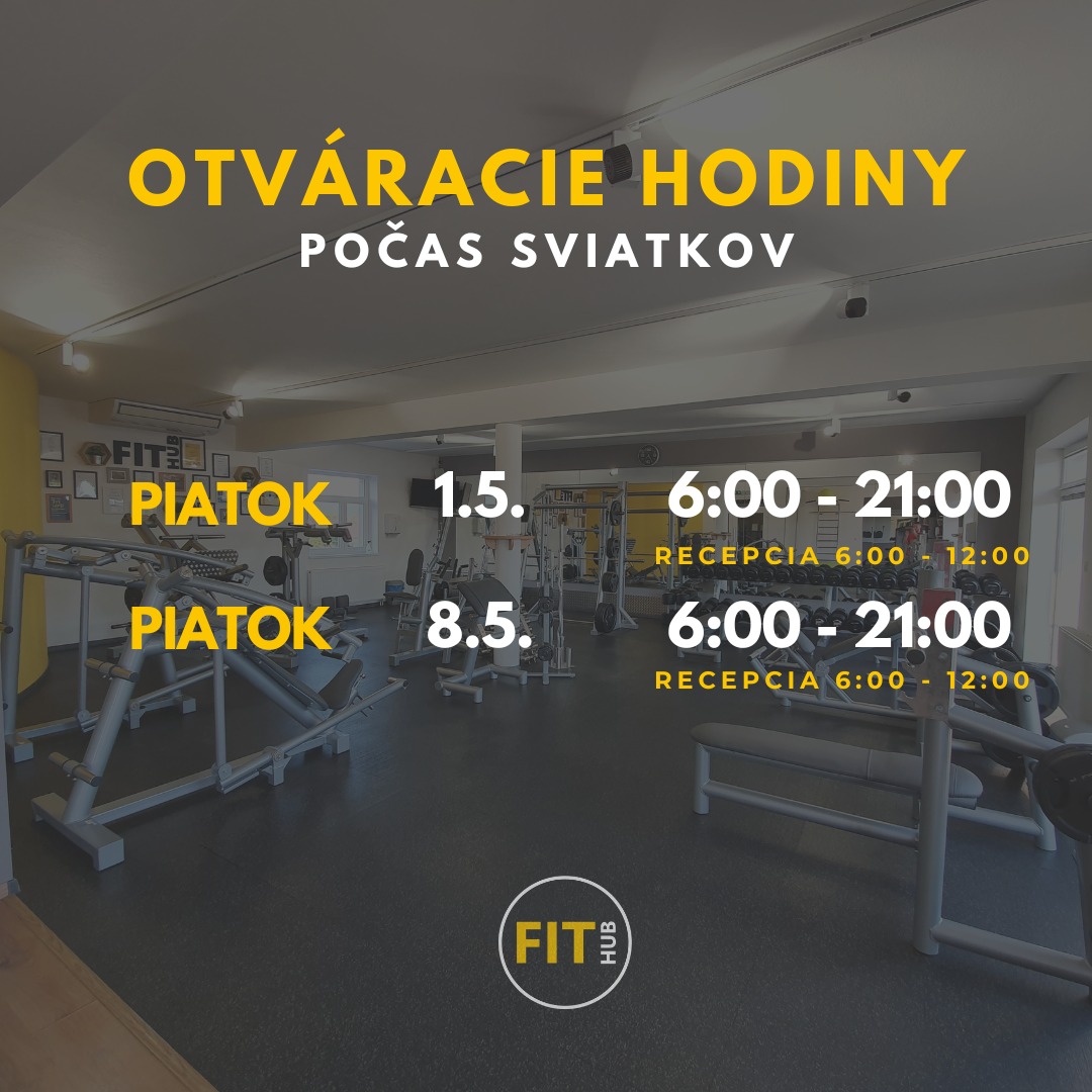 🏋Otváracie hodiny počas sviatkov - 1.5. a 8.5. 🏋

Aj počas sviatkov sme tu pre vás! 🔥

✅ Fitko otvorené štandardne od 6:00 do 21:00
✅ Recepcia k dispozícii od 6:00 do 12:00

Nezabudni si prísť zacvičiť a užit si sviatočný deň aktívne!
Tešíme se na vás! 💪